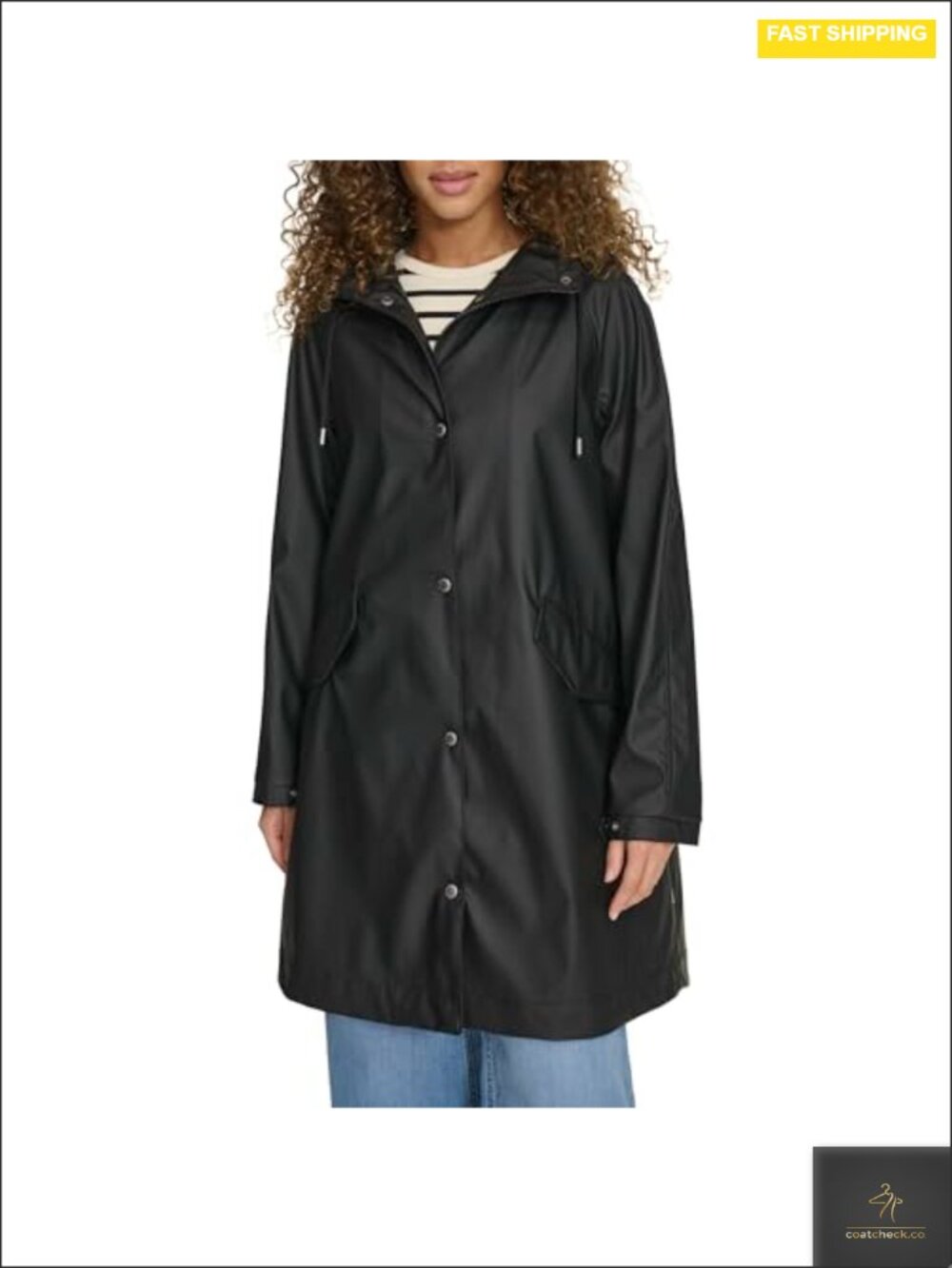 Water-Resistant Raglan Sleeve Rain Jacket with Hood